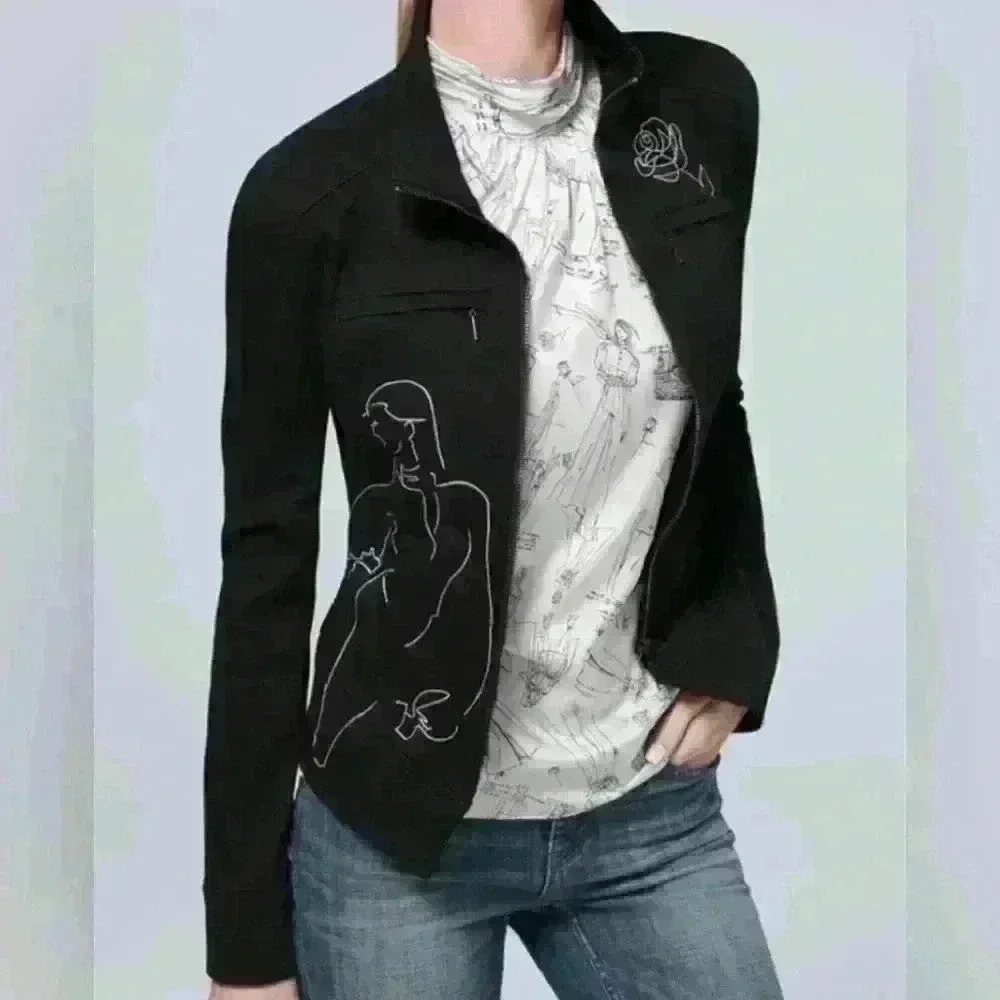 White House Black Market 35th Anniversary Embroidered Moto Jacket Size 6